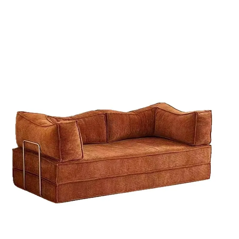 New medieval fabric straight row sofa living room folding dual-purpose teddy tofu sofa bed