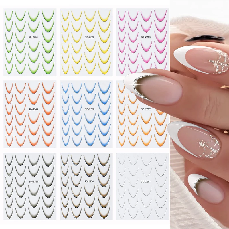 Black French Manicure Nail Sticker Gradient Stripe Line Sliders For Nails Ombre Designs Self-Adhesive Nail Art Decals Decoration