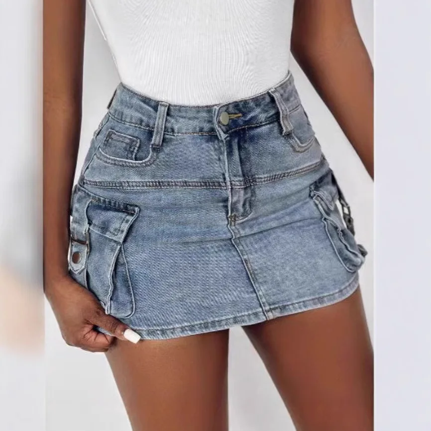 

Denim Spice Girls Short Skirt Fashion Tooling Pocket Skirt 2025 Spring And Summer New Product Fashion Women's Mini Short