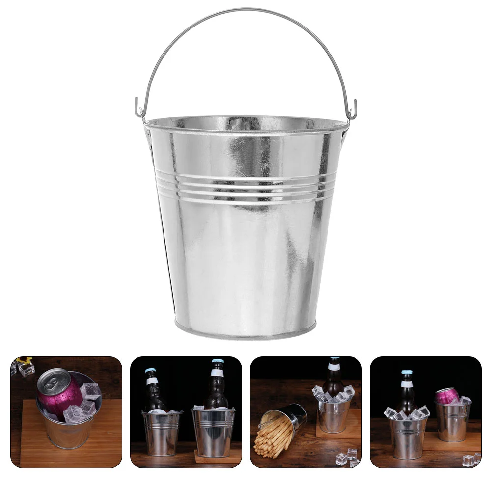 

Containers for Food Small Iron Bucket Fried Chicken Metal Chips Keg Ice Cubes Silver Cookie Storage Holder Child