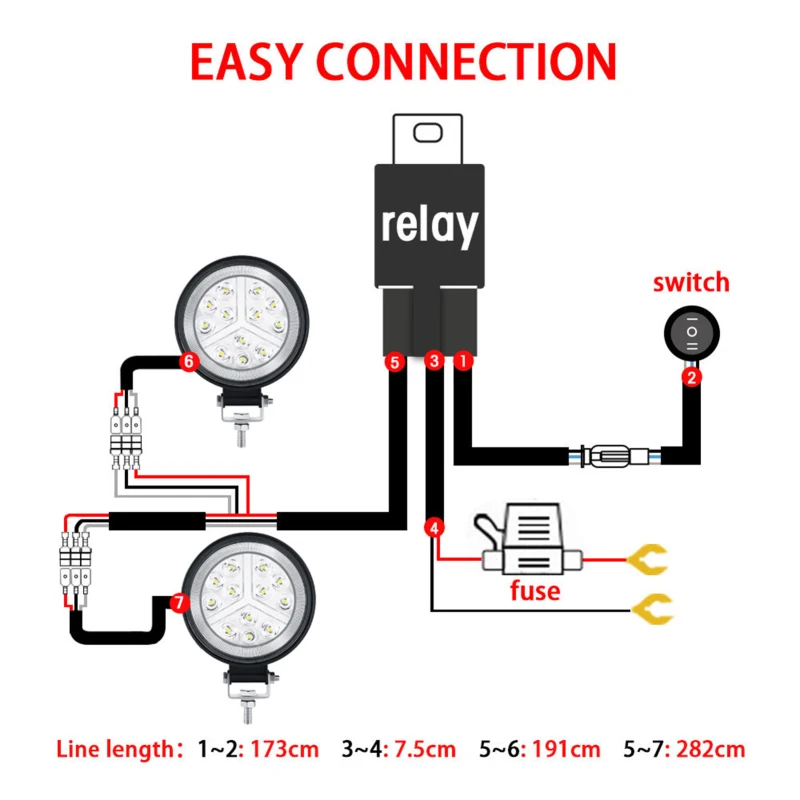 LED Light Bar Wiring Harness Kit 480W 2 Leads 18 AWG LED Wiring Harness with 12V 40A Relay and Waterproof Control Switch