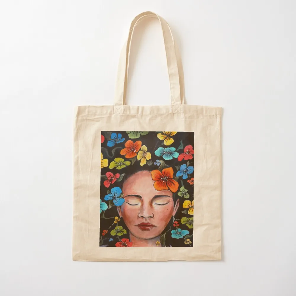 Eyes Closed, Flowers Bloom Tote Bag woman shopping bag custom tote bag Gift bags Women's shopping