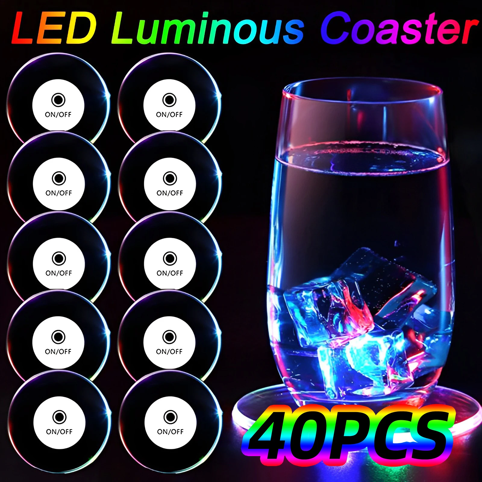 

40Pcs Acrylic LED Glowing Coaster Holder Lighted Bar Mats Bar Mats Table Mats Party Drinking Coasters Creative Mats Home Decor