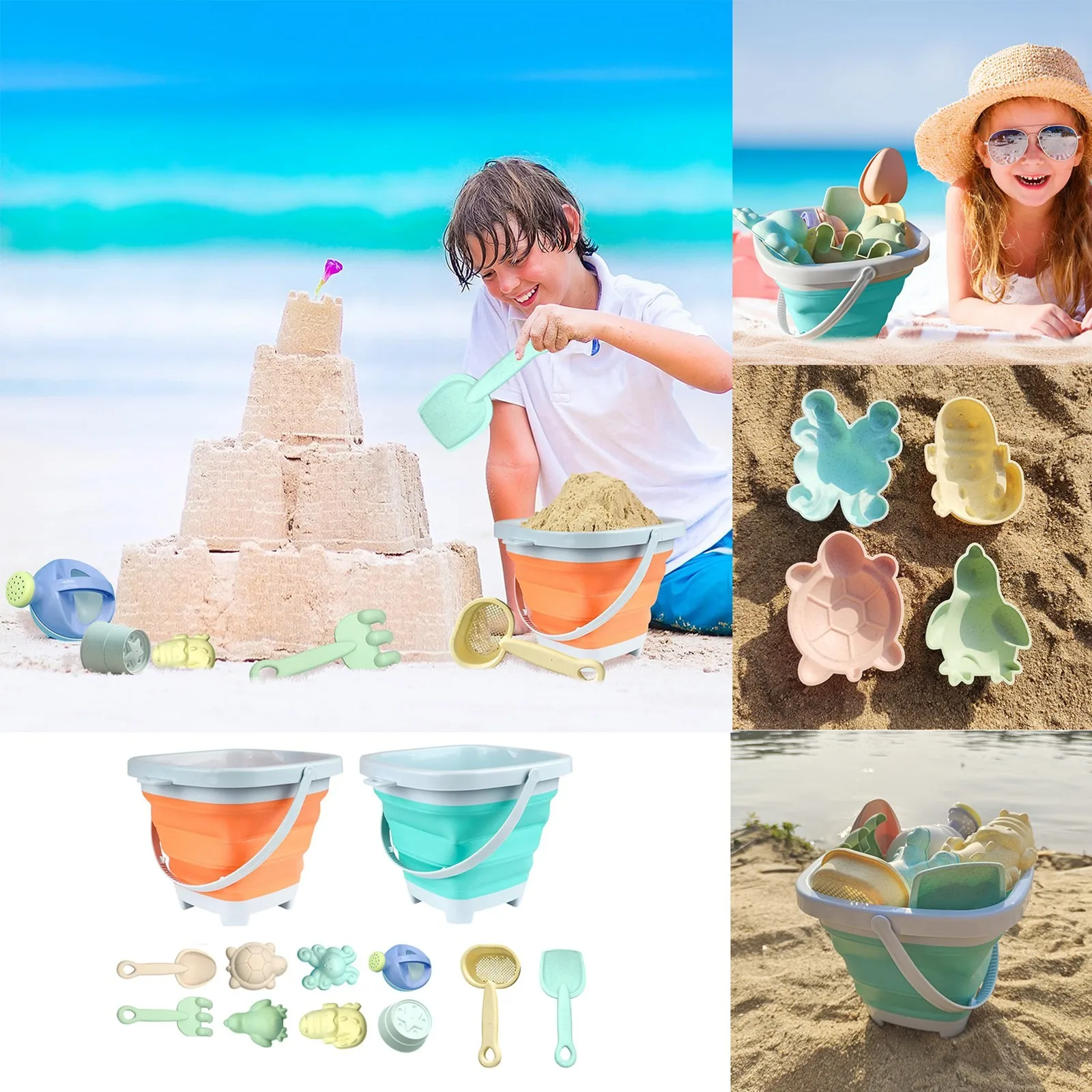 

Beach Toy Set New Water Play Beach Folding Bucket Sand Digging Shovel Children'S Beach Sand Playing Tool Set Squirt Ring Kids