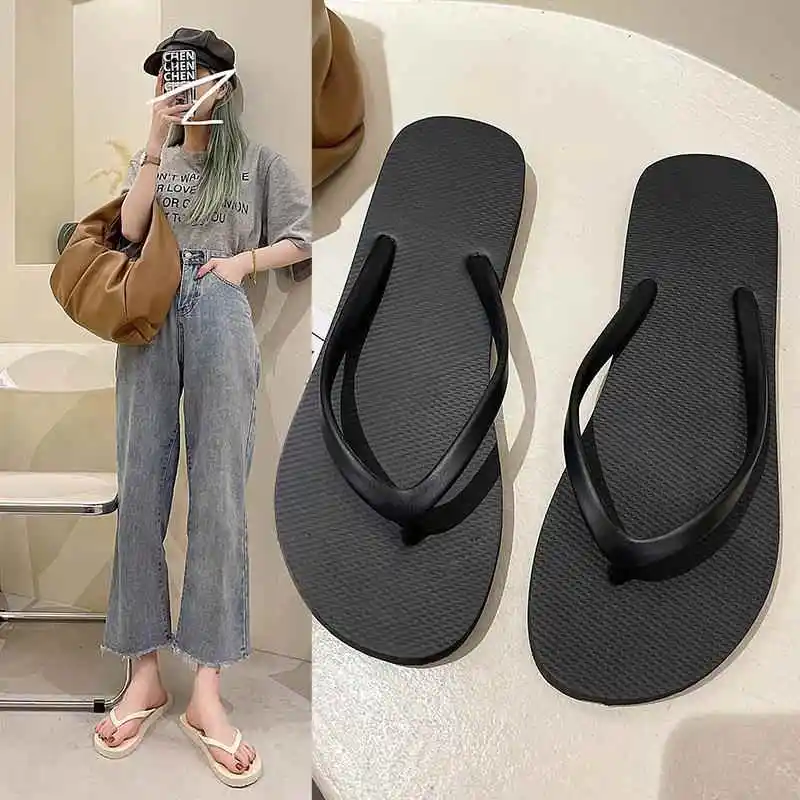 

2026 New Korean Style Black Flat Bottom Women's Sandals Anti-Slip Summer Slippers Casual Slip-On Shoes Comfortable Flats