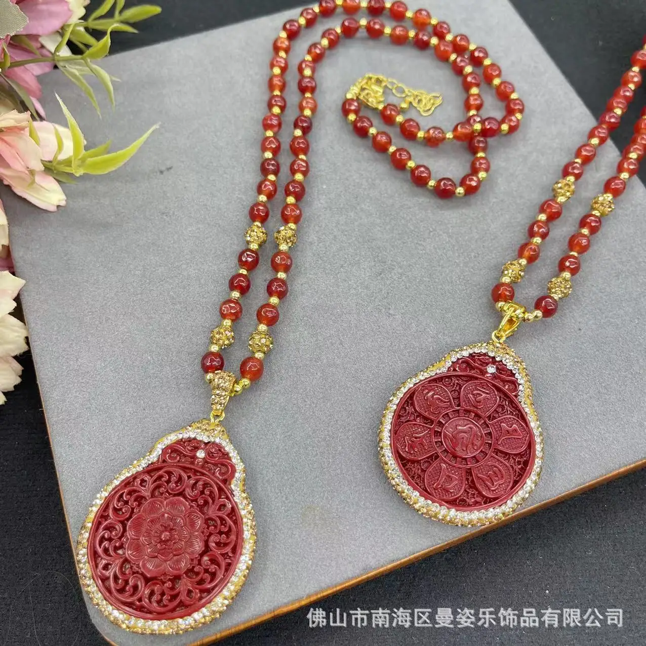 DIY accessories New Chinese-style raw ore purple sand stone six-character mantra double-sided sweater chain jewelry original des