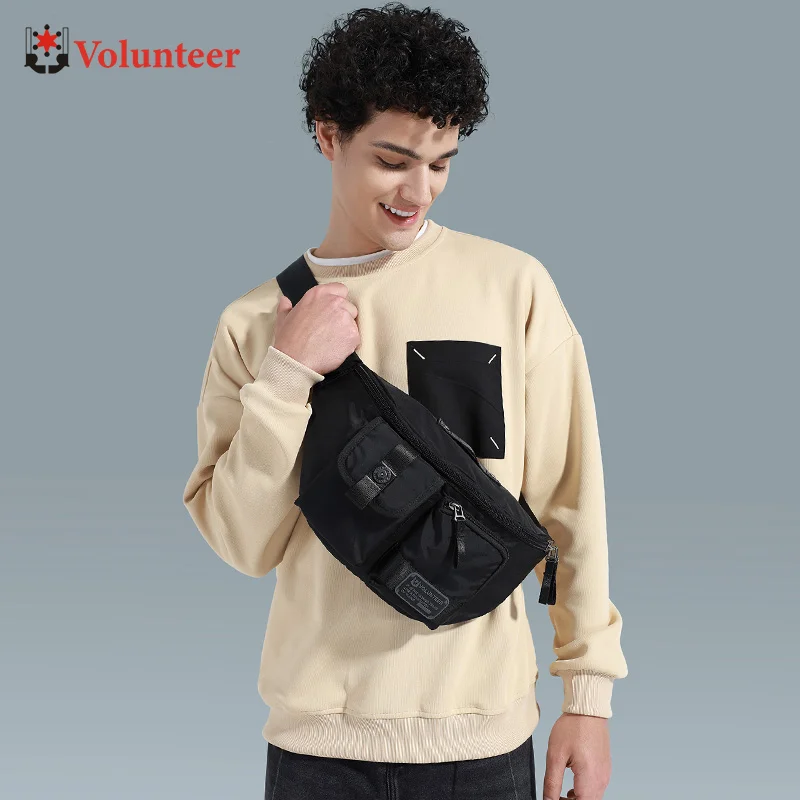 VOLUNTEER Men's Waterproof Crossbody Chest Bag Casual Running Waist Bags for Men Oxford Multifunctional Fishing Bag Male 1825-12
