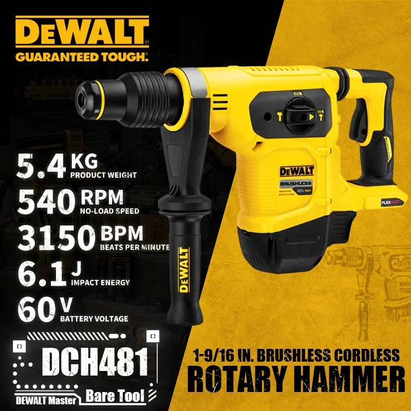 DEWALT DCH481 1-9/16 дюймов. Бесщеточный аккумуляторный комбинированный перфоратор SDS MAX, 60 В, литиевые электроинструменты 6,1 Дж, голый инструмент DEWALT DCH481 1-9/16 дюймов. Бесщеточный аккумуляторный комбинированный перфоратор SDS MAX, 60 В, литиевые электроинструменты 6,1 Дж, голый инструмент