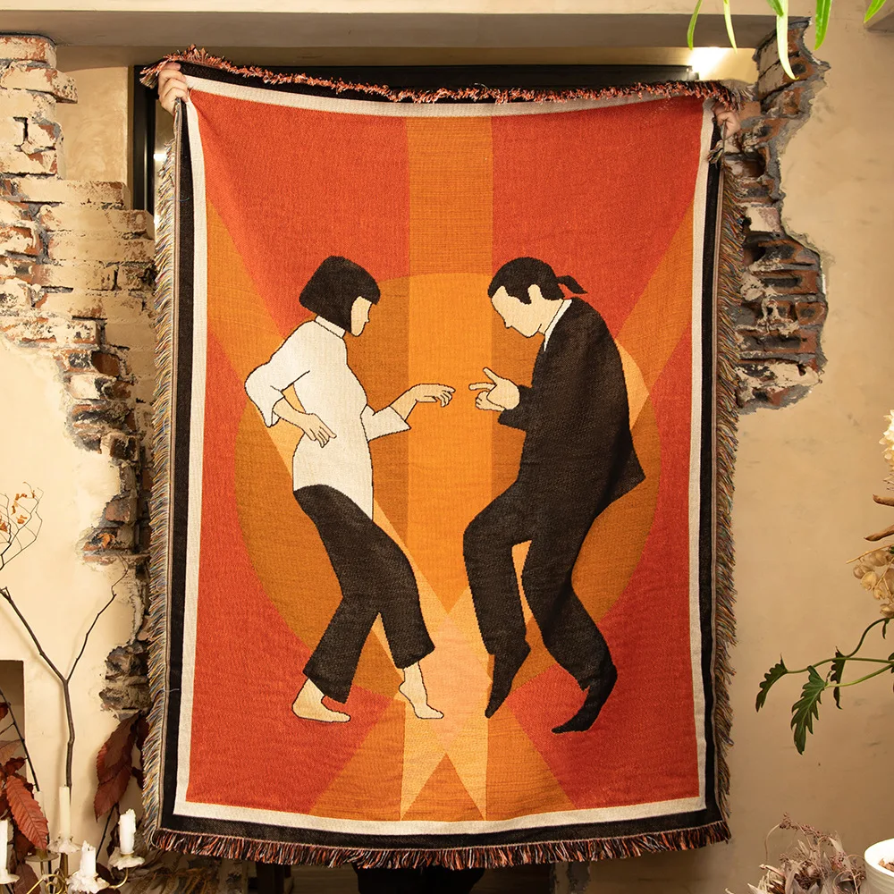 

Movie Pulp Fiction Tassel Blanket Sofa Retro Carpet Home Decoration Throw Blankets Outdoor Camping Decor Warm Knitted Tapestry