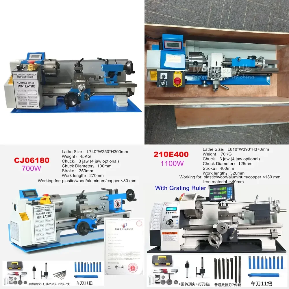 Semi-Automatic Metal Lathe Length Auto Threading Making Mini CNC hine Chuck Diameter 100/125 mm 1100 W WM 210 400 MM 600 MM