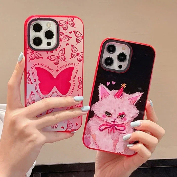 

2.0 Version Acrylic Upgrade Border Butterfly Cat Phone Case Cover for IPhone 11 12 13 14 15 Pro Max Case for IPhone 15 Pro Max
