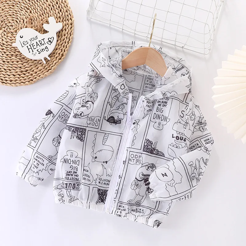 Ice Silk Breathable Children\'s Sun Protection Clothing 2023 Summer Hooded Thin Coat Boys Girls Print Air Conditioner Shirt