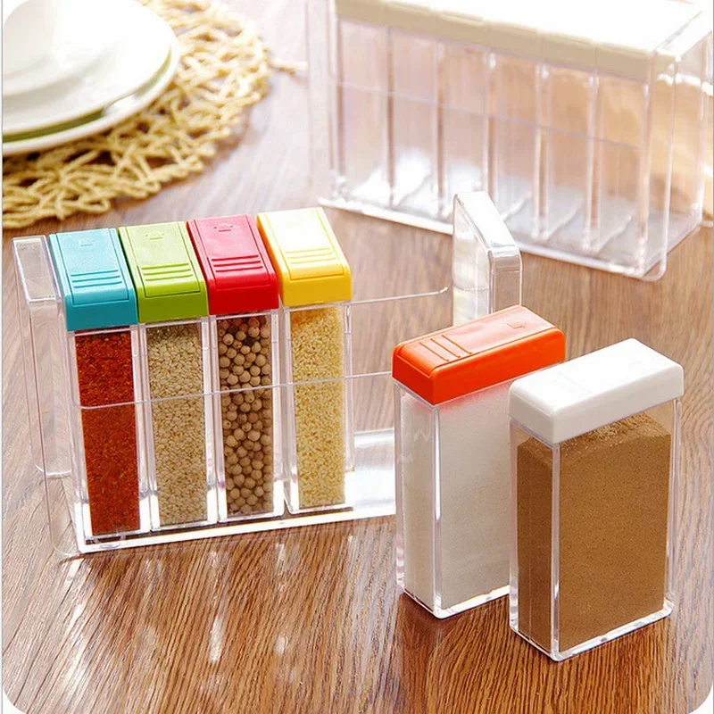 Transparent Spice Jar Set Salt and Pepper Seasoning Bottle Colorful Lid Kitchen Condiment Cruet Storage Container Spice Rack