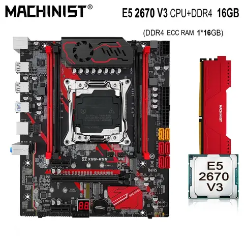forMACHINIST X99 Motherboard Set LGA 2011-3 Kit Xeon E5 2670 V3 CPU 16GB DDR4 ECC RAM Memory Nvme M.2 Sata 3.0 Wifi M-Atx E5 RS9