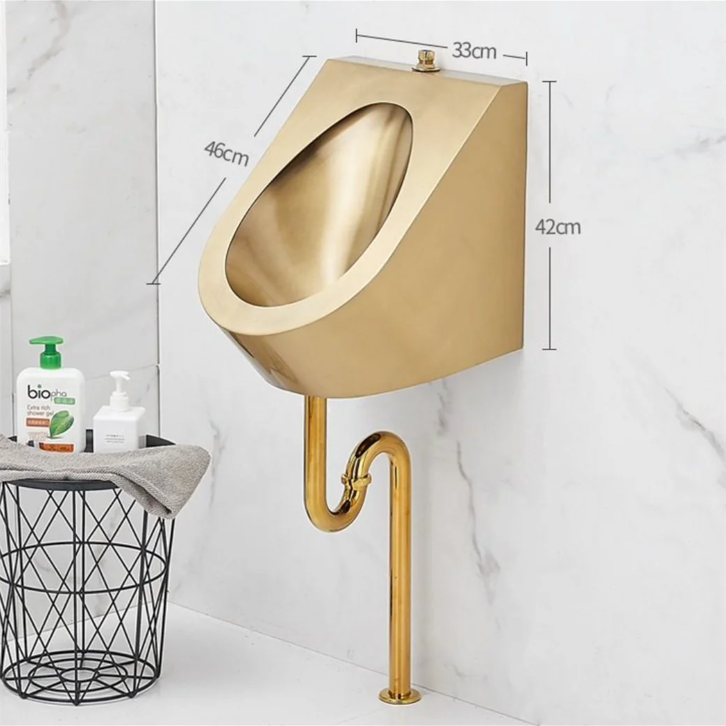 304 stainless steel wall-mounted induction urinal automatic non-contact gold PVD coating, suitable for luxury