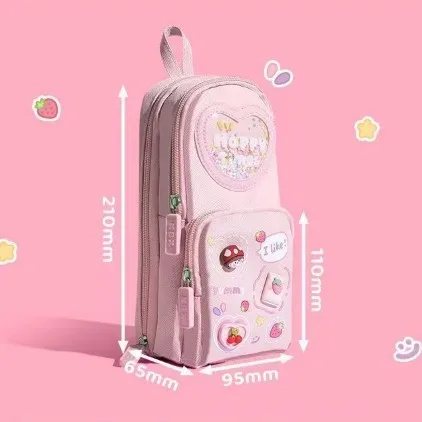 Kawaii Cute Cartoon Pencil Bag for School Girls Multi-Layer Canvas Portable Large Capacity Children's Stationery Pencil Pouch