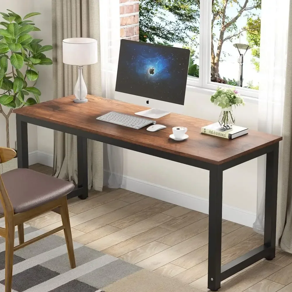 

Computer Desk, 63 inch Large Office Desk Computer Table Study Writing Desk Workstation for Home Office, Rustic Brown