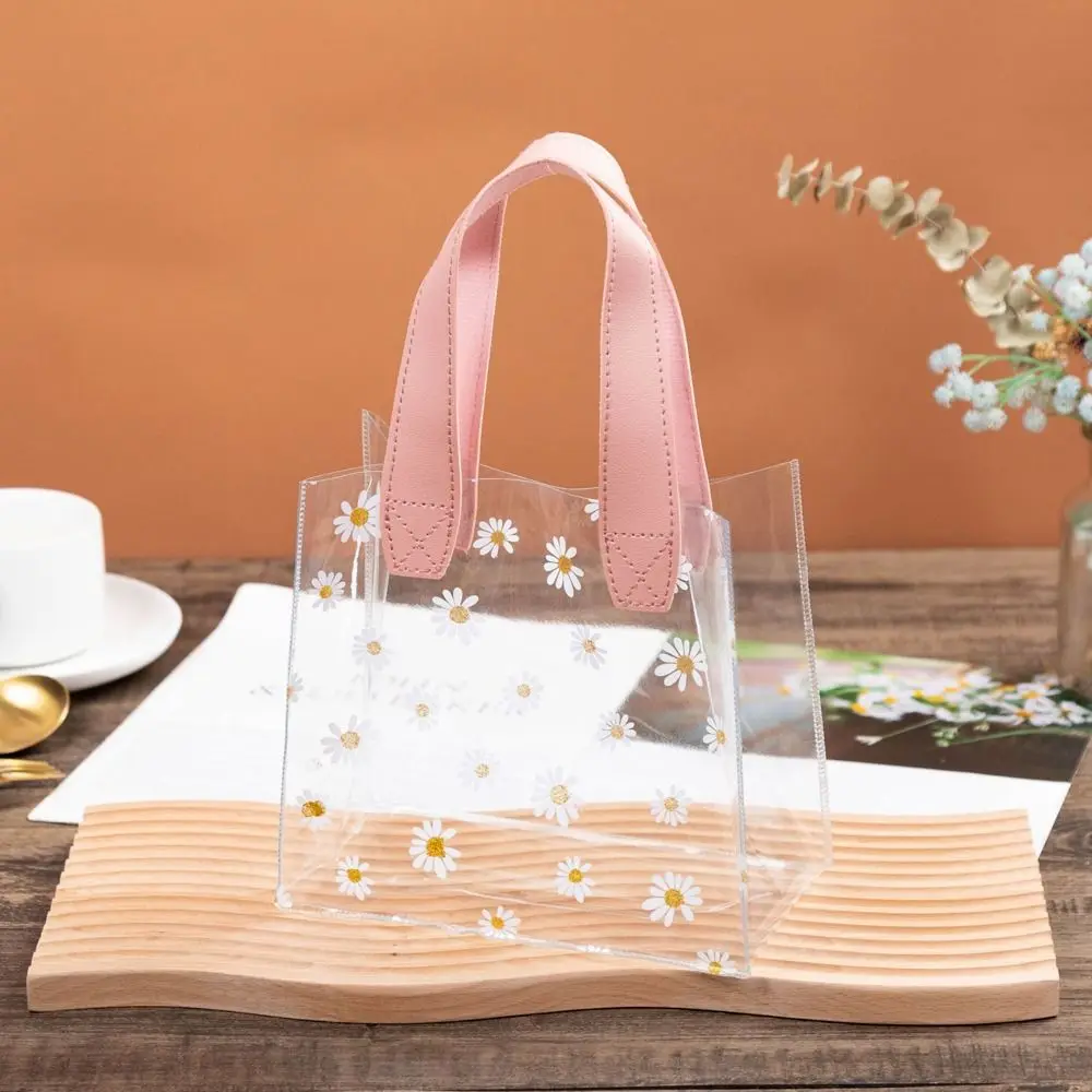 Capacity Storage Bags Flower Travel Wash Bags Transparent Daisy Handbags Women Cosmetic Bags Wedding Gifts Bags Clear Tote Bags