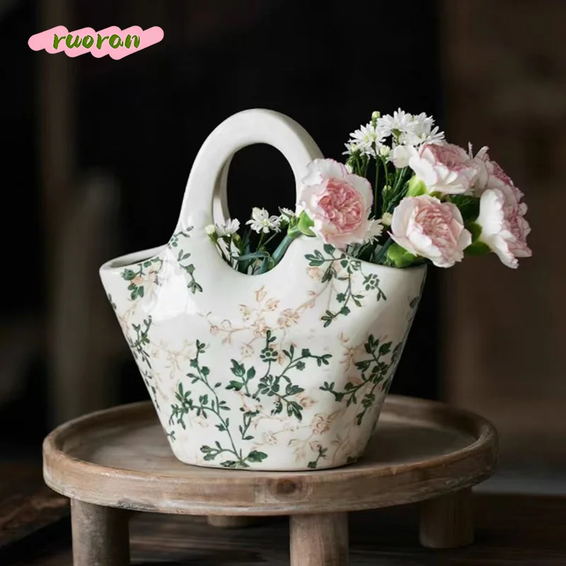 

Handbag Ceramic Vase Chinese Living Room Hydroponic Flower Arrangement Creative French Vintage Rustic Home Decor High End