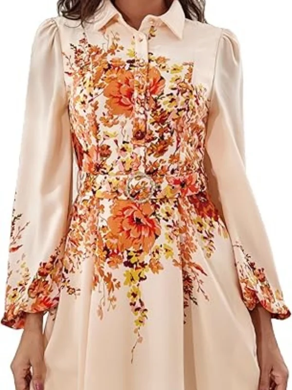 فستان Modigirl النسائي الرومانسي العتيق مُزين بنقشة الزهور 2026 ربيع الخريف قميص طوق السيدات الوردي فساتين صغيرة لتاريخ عيد الحب