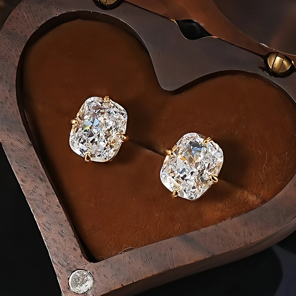 

8x10mm Radiant Cut Zircon Stud Earrings Classic 4 Prong Sparkling Earrings for Women 925 Sterling Silver Fashion Jewelry Gift