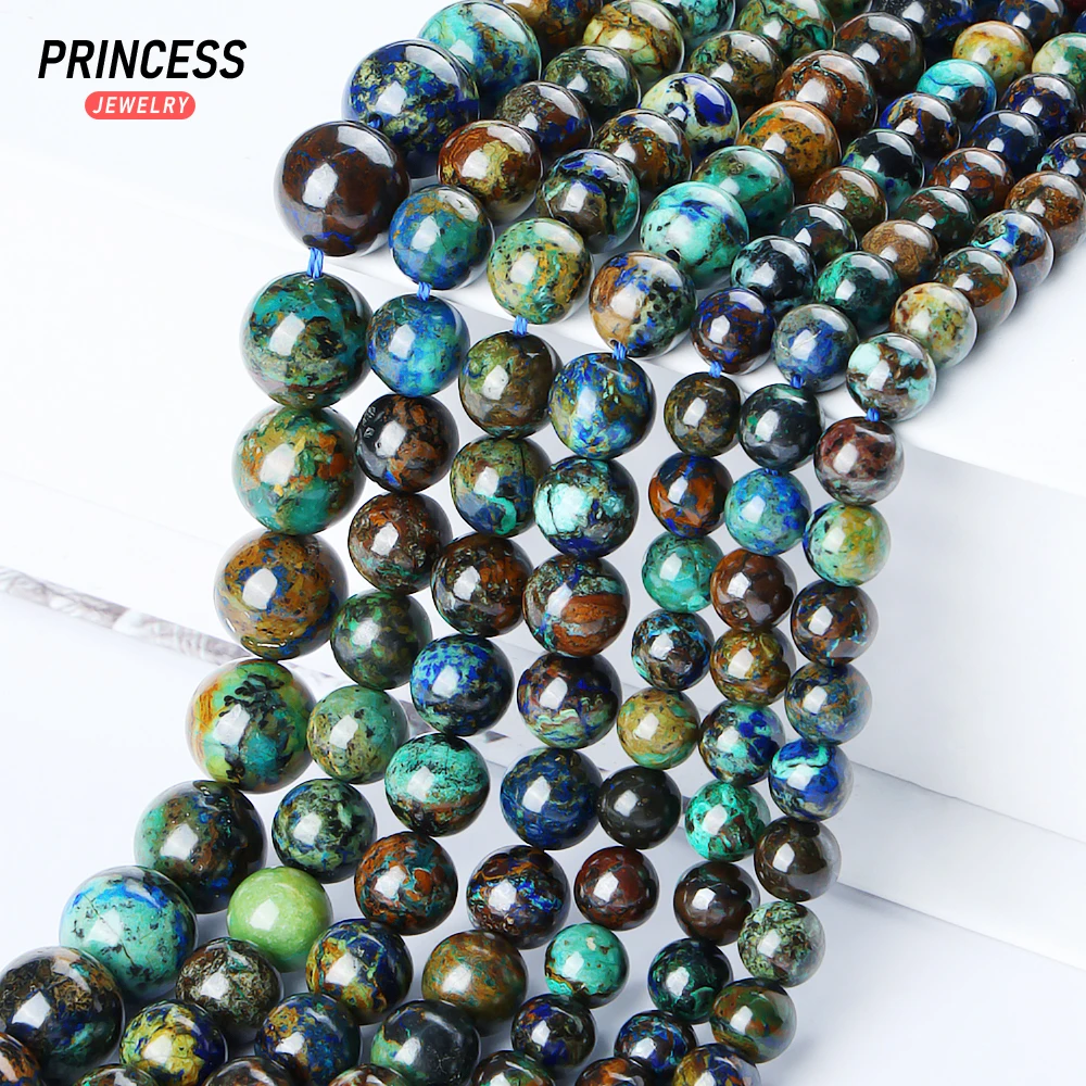 A+ Natural Azurite Chrysocolla Loose Beads for Jewelry Making Bracelet Necklace Wholesale Stone Beads DIY Accessories 6 8 10mm