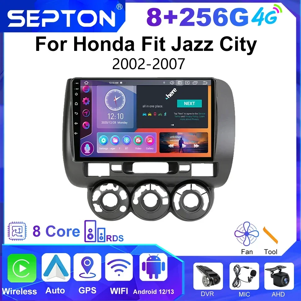 

SEPTON 9'' Android 12 Car Radio For Honda Fit Jazz City 2002-2007 Multimedia Video Player Carplay Auto Stereo GPS 2 Din Headunit