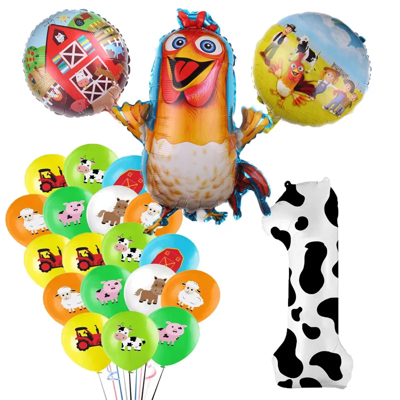 Farm Birthday Party Decorations Chicken Balloon Cow Disposable Tableware Set Baby Shower Dream Rangeland La Granja Zenon Party