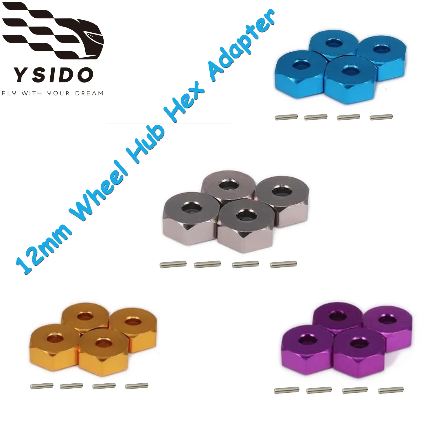 4 Stück YSIDO 12mm Aluminium-Legierung Radnabenadapter mit Stahlstiften für 1/14 1/12 1/10 Wltoys HSP RC Kletterauto Upgrade-Teile