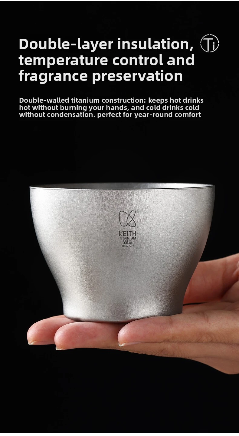 KEITH Doppelwandiger Reintitan-Becher 120ml Multifunktionaler Wein-Whiskey-Tee-Kaffee-Becher Leichtgewichtiger Verbrühungsschutz-Becher für Outdoor und Zuhause – Detail 5