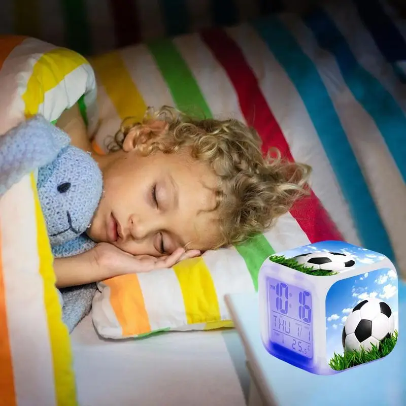 Soccer Light LED Alarm Clock Decoration Color Change Children's Bedroom Digital Light Alarm Clock Decoration Cartoon Gifts Toys