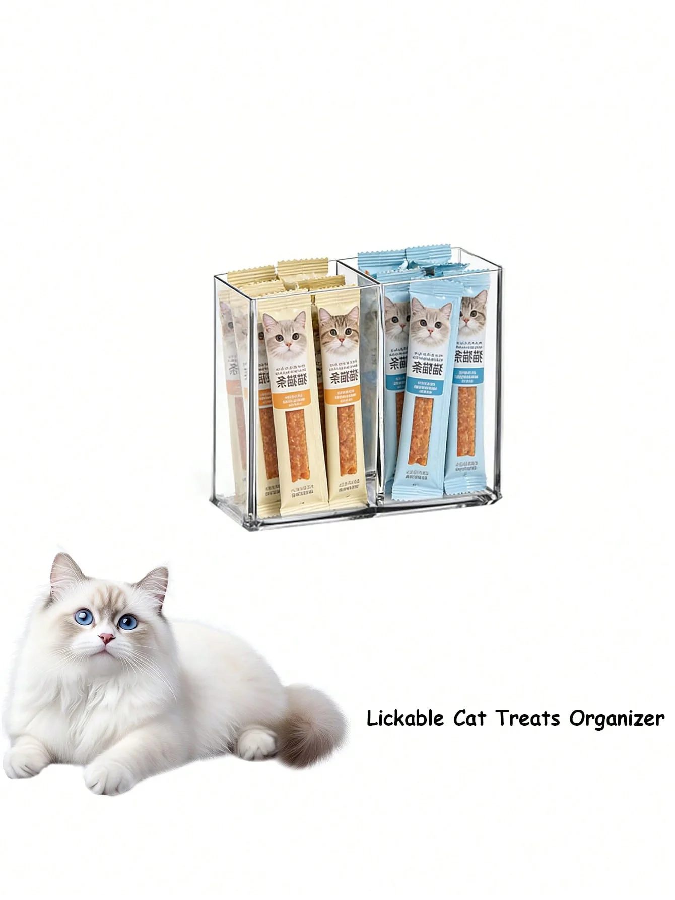 1 Stück Leckfutter-Aufbewahrungsbox für Katzen, Acryl-Snack-Aufbewahrungsregal für die Arbeitsplatte, Quetschbarer Katzenfutter-Aufbewahrungsbehälter mit abnehmbarem Pa – Detail 4