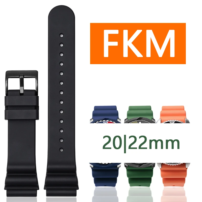 20mm 22mm High Quality Fluorine Rubber Strap for Seiko Canned Abalone Black&Green Aqua Ghost Sport Waterproof Watchband