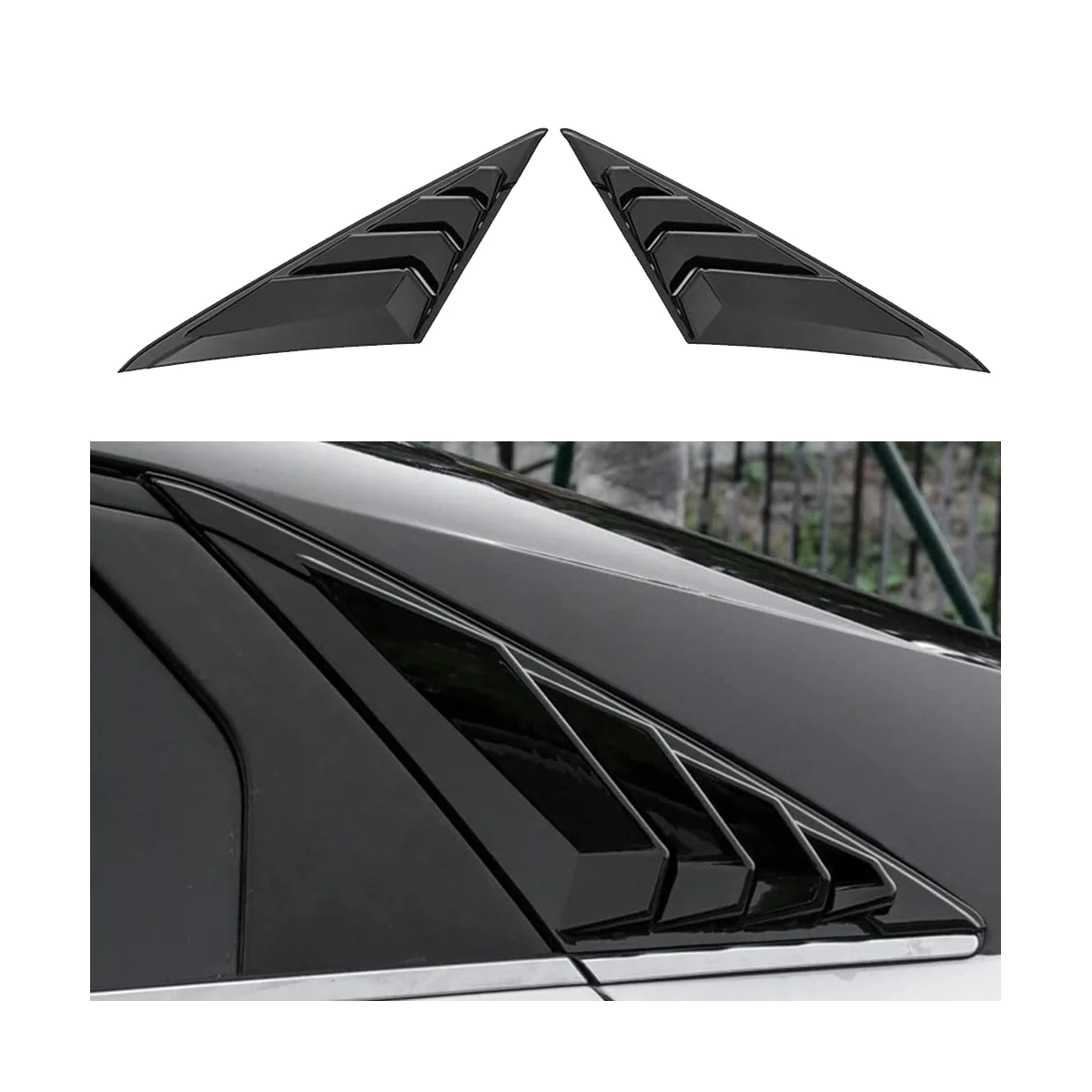 1Pair Car Rear Window Louver Shutter Trim Cover for Hyundai Elantra 2021-2023 Air Vent Scoop Shade Decorate Bright Black