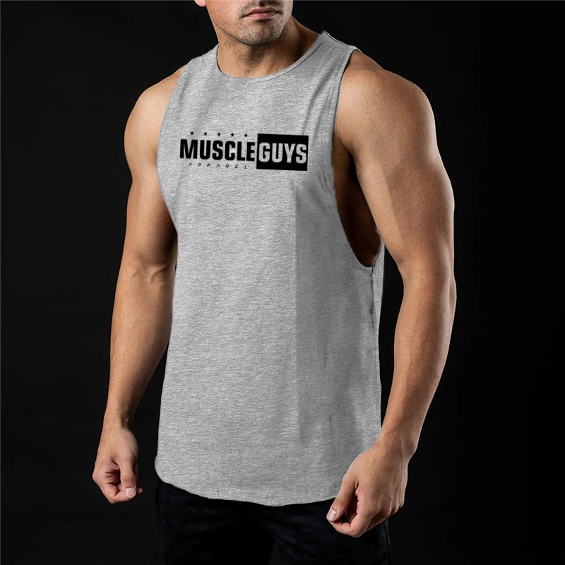 Men Running Vest Cotton Sleeveless Gym Tank Top Loose Fit Bodybuilding Workout Pumping iron Summer Breathable Fitness Train Tops