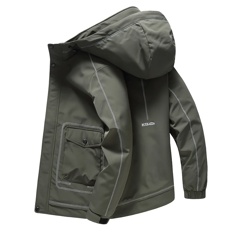 

Men's plus Size Fce Lined Hooded Jaet Autumn Winter Casual Warm Workwear Polyester Fabric Anti-Wrinkle Treaent