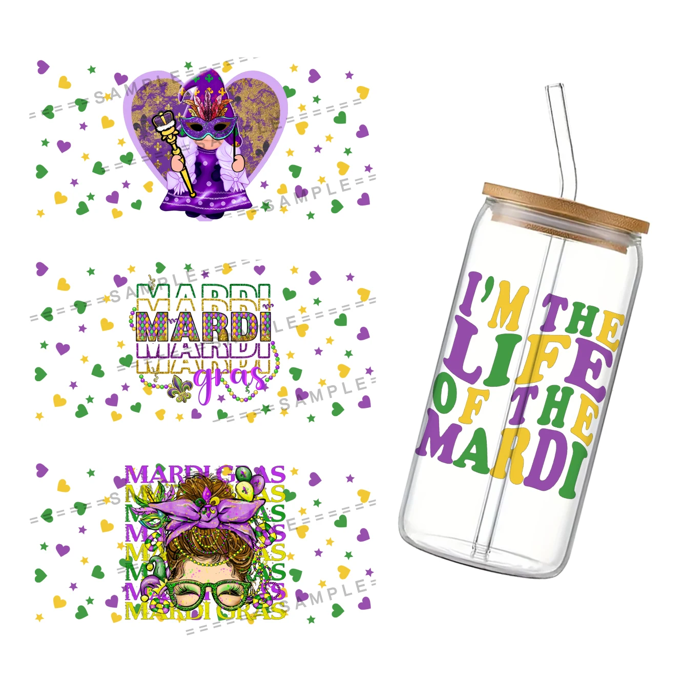 Carnival Theme For Libbey 16oz Can Glass 3D Waterproof UV DTF Coffee Can Wrap Libbey Glass Wrap