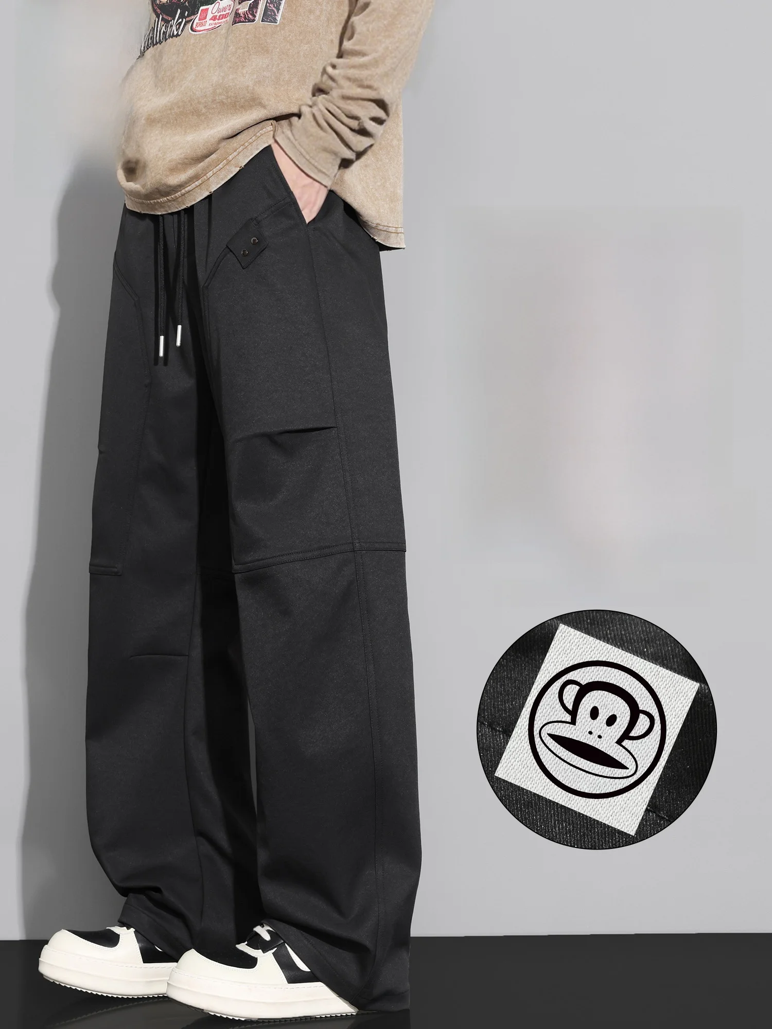 

Новые мужские свободные брюки PaulFrank Spring с прямыми штанинами, повседневные рабочие брюки, широкие брюки, удобный крой, полиэстер