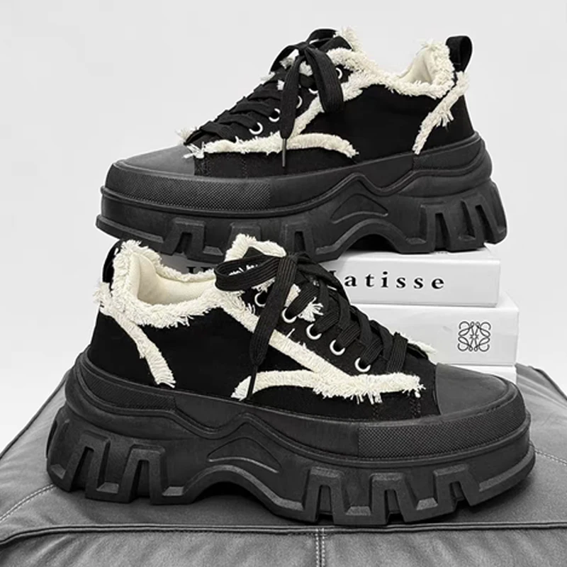 Classics Men's Shoes 2027 Fashion High Top Canvas Sneakers Platform Casual Shoes Man Lace-up Flats Men Non-slip Vulcanize Shoes