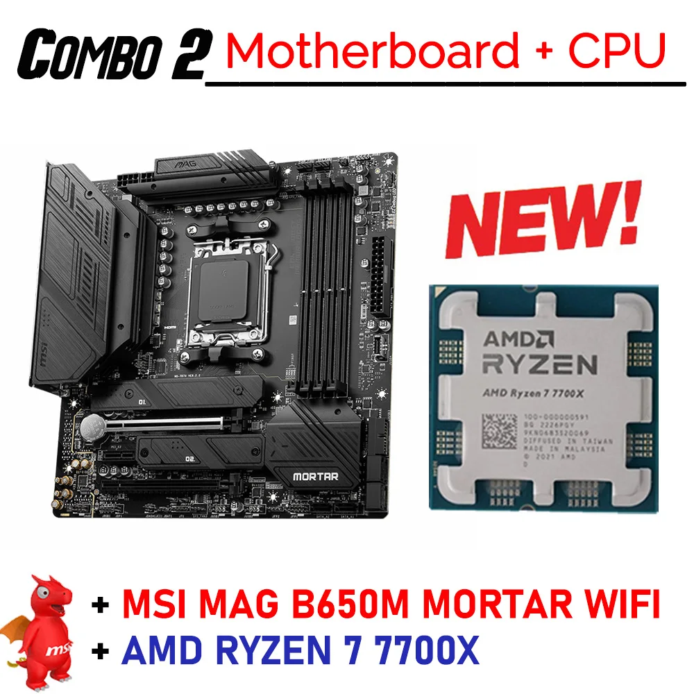 AMD B650 Motherboard Combo R7 7700X AM5 CPU AMD RYZEN 7 7700X Ryzen Kit MSI MAG B650M MORTAR WIFI DDR5 Memory 32GB Kingston RAM