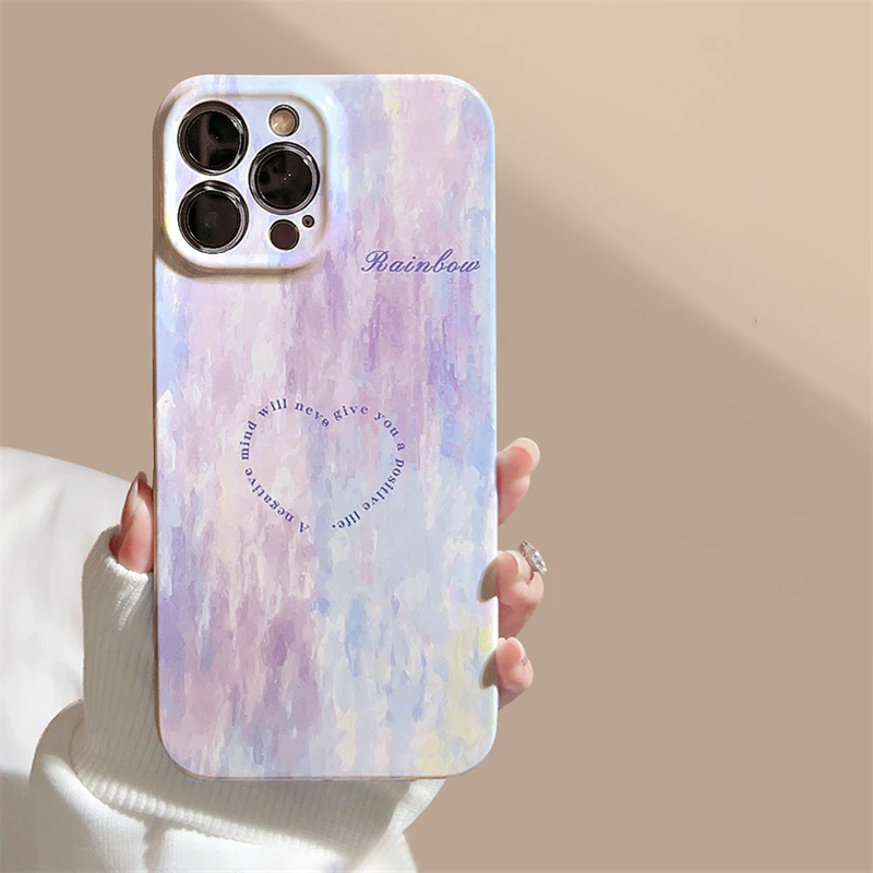 Gradiente Halo Aquarela casos de telefone para iphone, pintura a óleo, personalidade capas, letras de volta casos, iphone 15, 14, 13 pro max