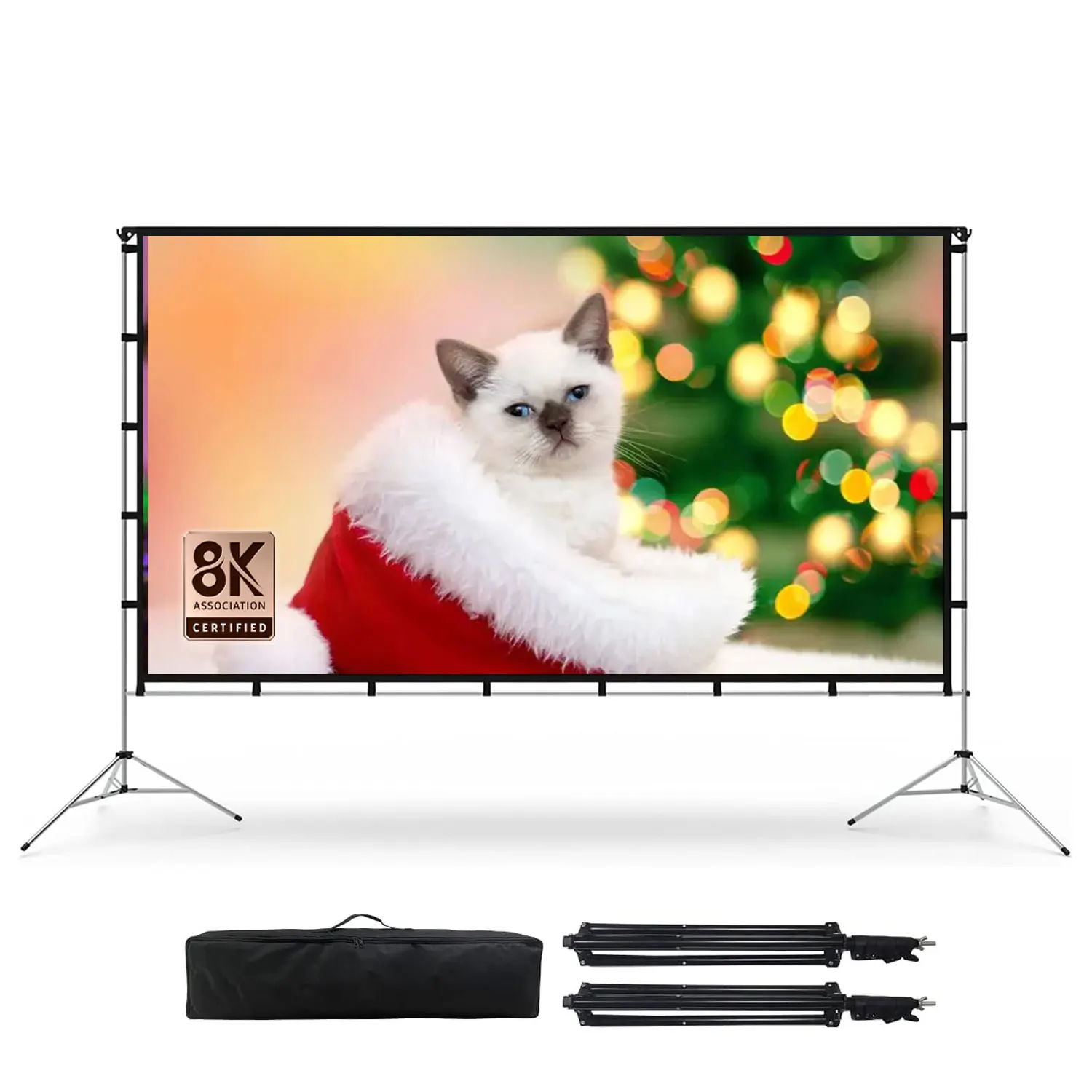 Portable Projection Screen with Stand 80inch White Flat opening Home Theater Outdoor Bracket Free Carry Bag for All Projector