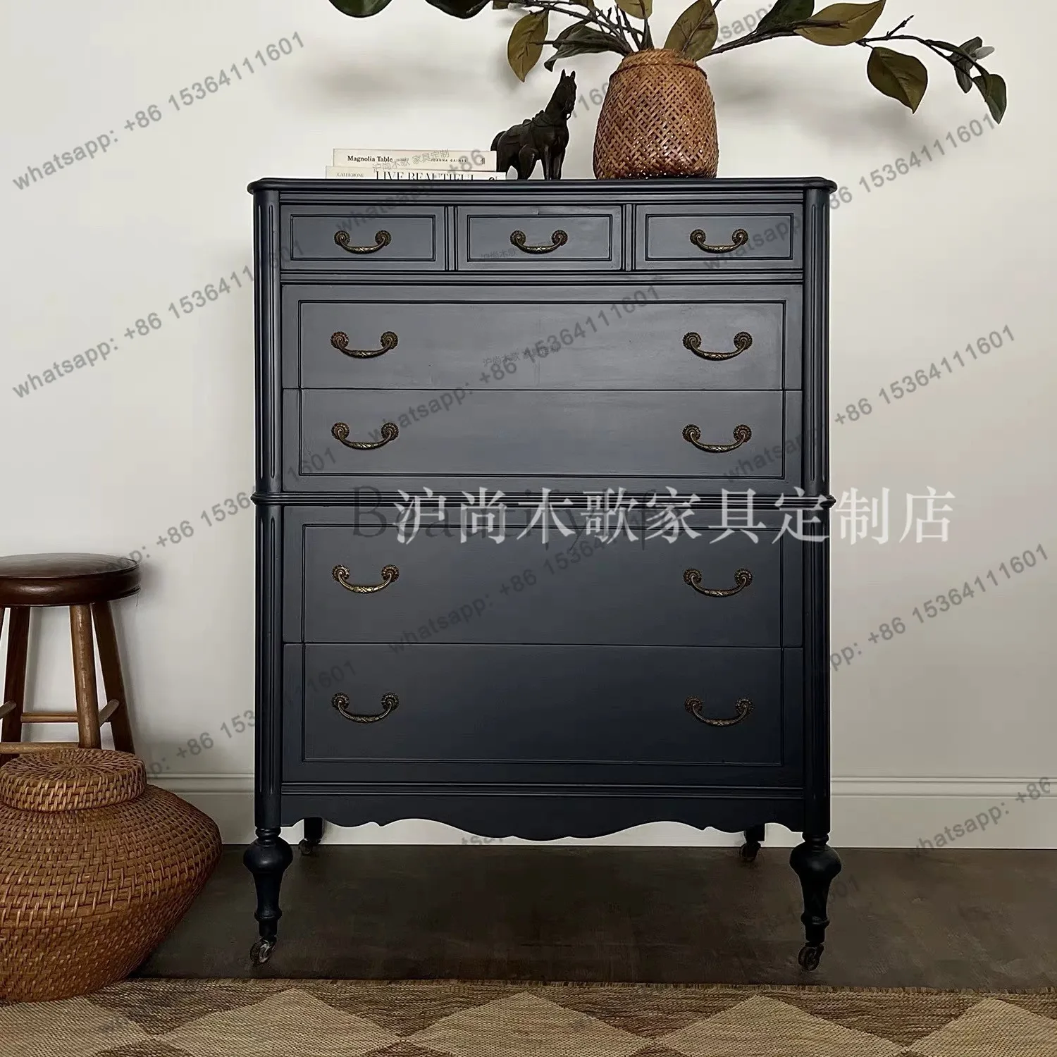 French solid wood chest small apartment living room entrance bedroom locker