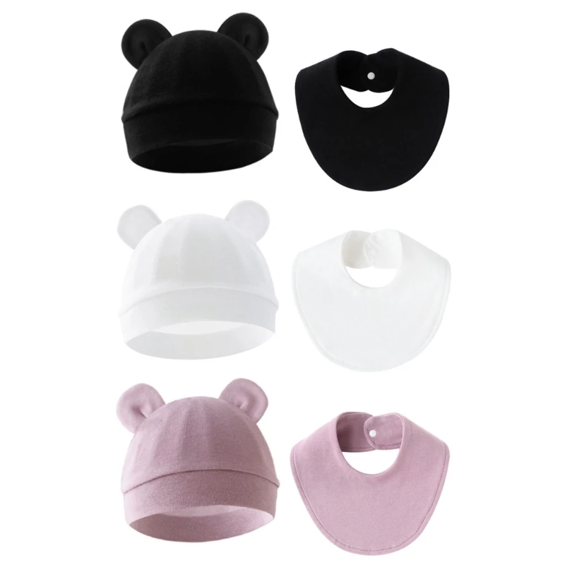 Pack of 3 Set Nursing Bib for Newborns Baby Drooling Bib Soft & Comfortable Cotton Burping Cloth with Matching Fetal Hat