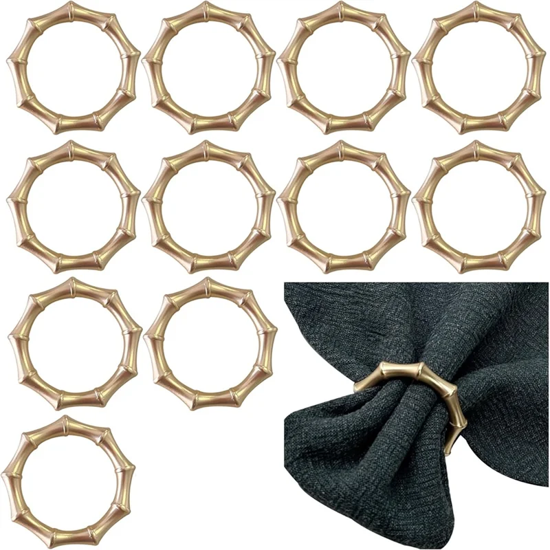 A76X-Gold Matte Bamboo Napkin Rings Set Of 12 For Wedding Table Settings For Dining, Holiday Decor