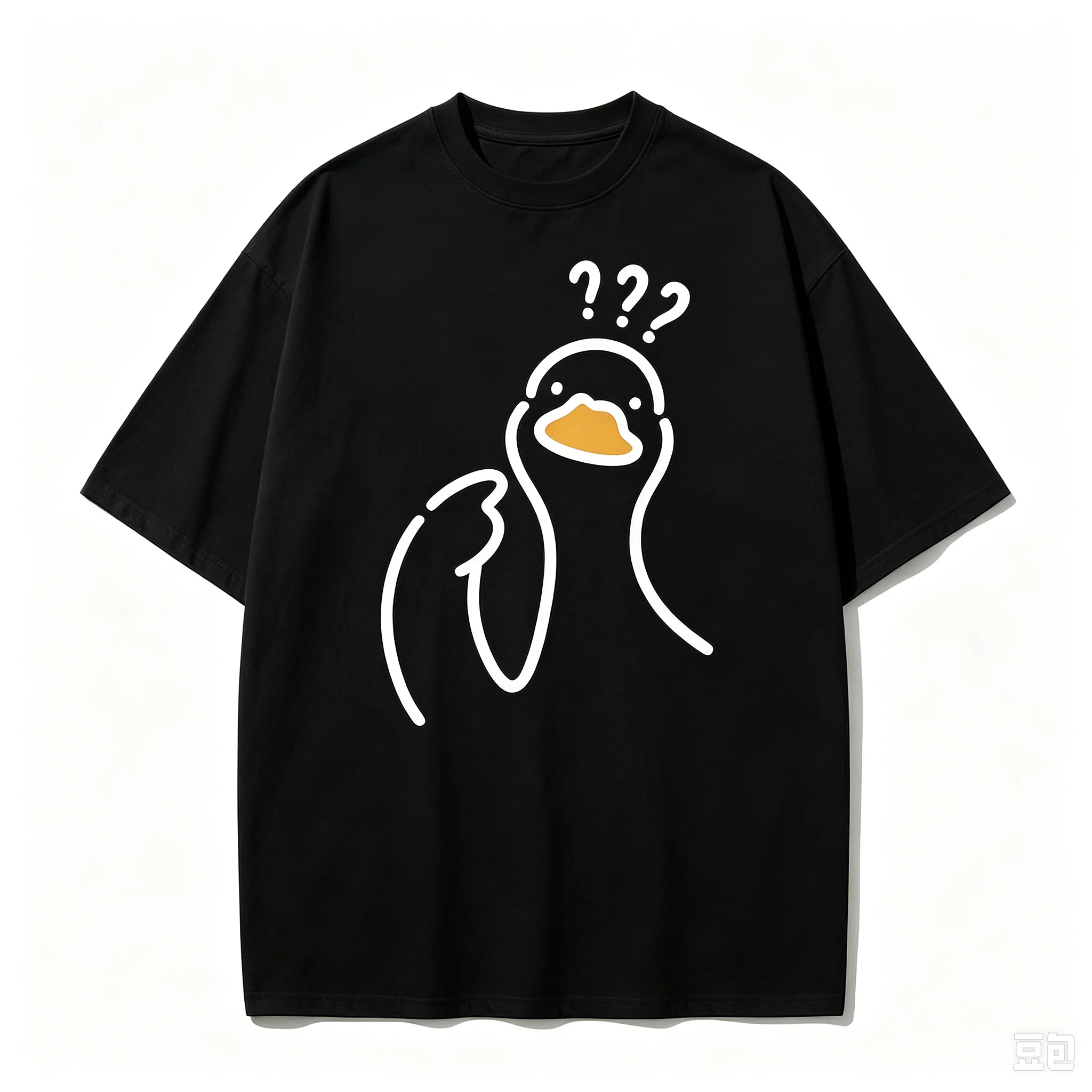 Funny Confused Goose Graphic T‑Shirt Cute Question Mark Goose Print Oversized Unisex Short Sleeve Streetwear Casual Daily Tops