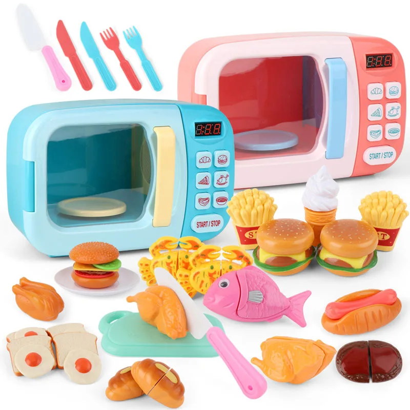 Simulation Children Cooking Small Household Appliances Kitchen Electric Microwave Oven Timing Interactive Toy Gift Blender Bread