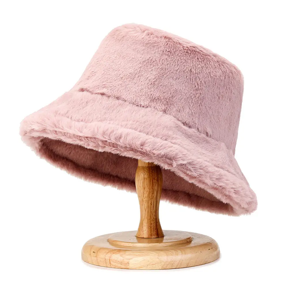 Autumn Winter Warmer Thick Harajuku Bucket Hat Cool Panama Lady Lamb Wool Outdoor Solid Color Fisherman Sunscreen Cap Unisex