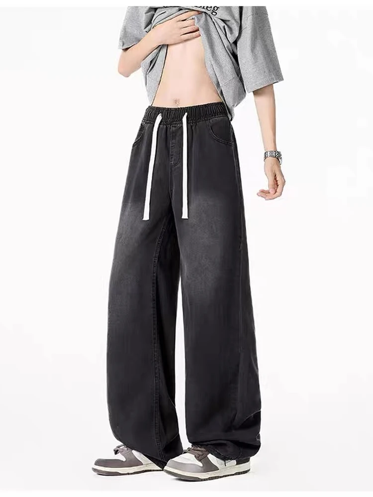 Calças Jeans Finas com Sensação Fresca para Homens e Mulheres, Tendência de Verão, Estilo Vintage, Corte Solto e Casual Unissex