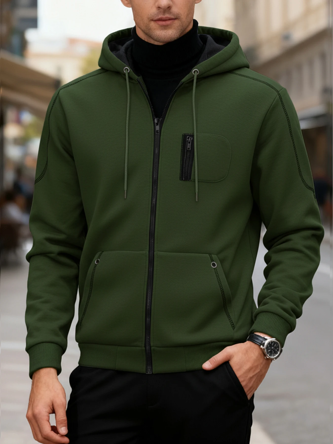 เสื้อแจ็คเก็ตผู้ชายแขนยาวแบบมีฮู้ด สไตล์สปอร์ต ลำลอง สำหรับฤดูใบไม้ผลิและฤดูใบไม้ร่วง มีซิป เหมาะสำหรับกิจกรรมกลางแจ้ง ชุดลำลอง ชุดกีฬา สตรีทแวร์